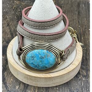 Barse Gigi Wrap Toggle Bracelet- Turquoise-Bronze- Leather- NWT